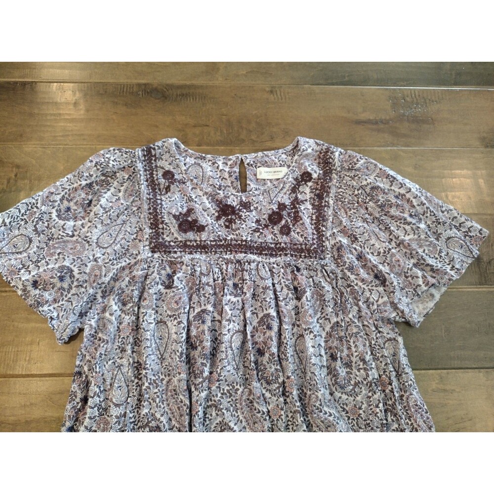 Lucky Brand Lavender Paisley Short Sleeve Peasant Blouse - Picture 3 of 8